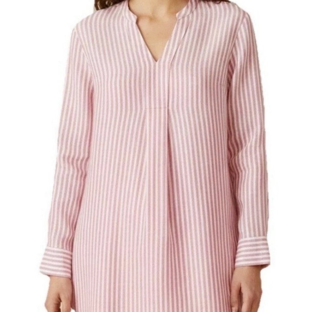 L.L. Bean Linen New Top Tunic Medium Red/pink white stripe